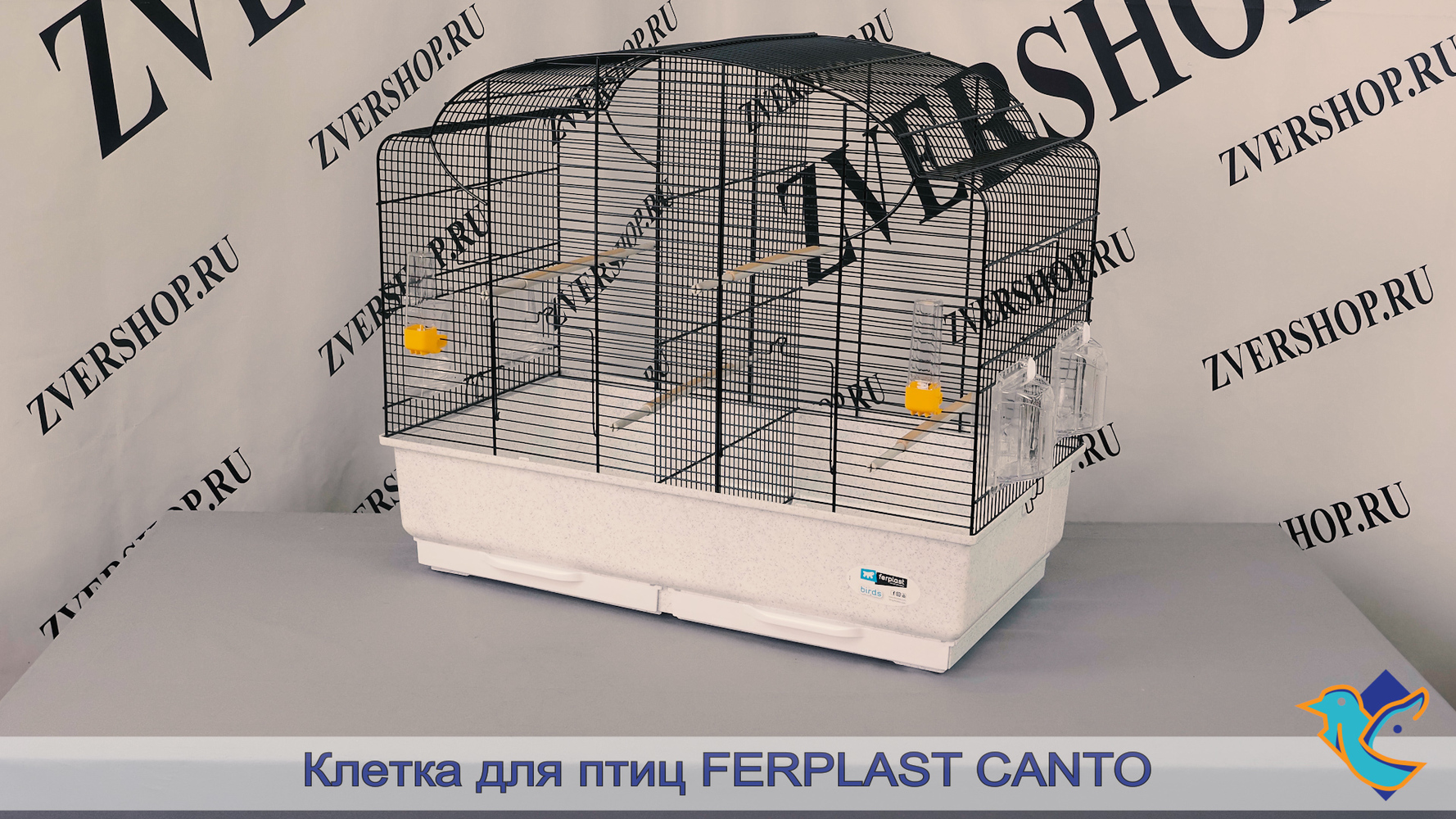 Фото Клетка Canto с раздельной решеткой для птиц (черная) Ferplast (71*38*60,5 см)