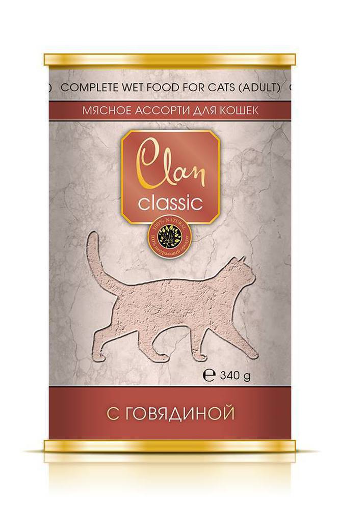 Фото Консервы Clan Classic для кошек Мясное ассорти с говядиной, 340 г 