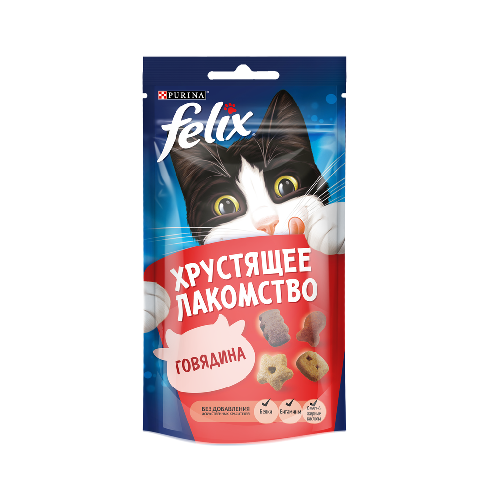 Фото Хрустящее лакомство Felix для взрослых кошек с говядиной, 60 г 