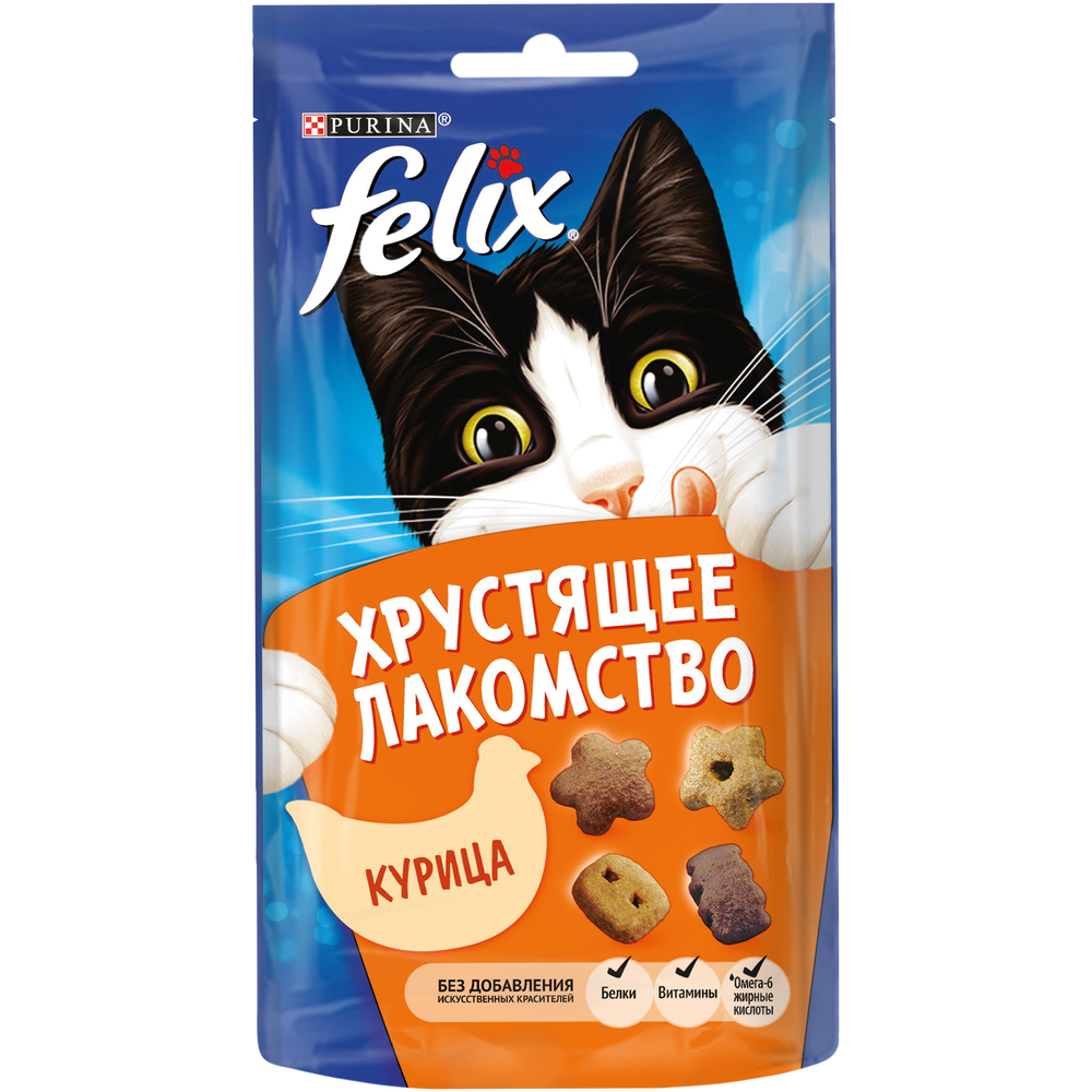Фото Хрустящее лакомство Felix для взрослых кошек с курицей, 60 г 