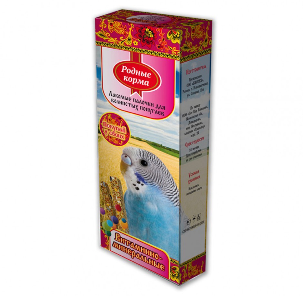 Фото Палочки Родные корма для волнистых попугаев витаминно-минеральные 45г х 2шт 