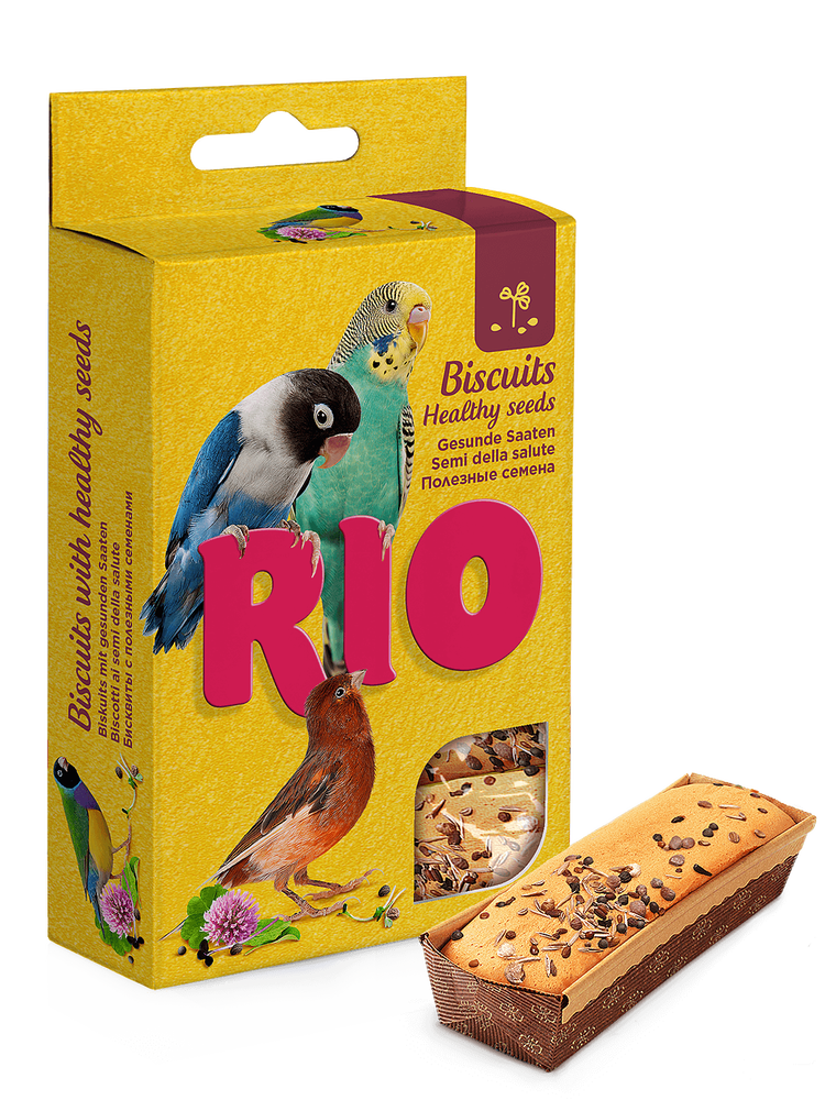 Фото Бисквиты Rio для всех видов птиц с полезными семенами коробка 5х7 г 