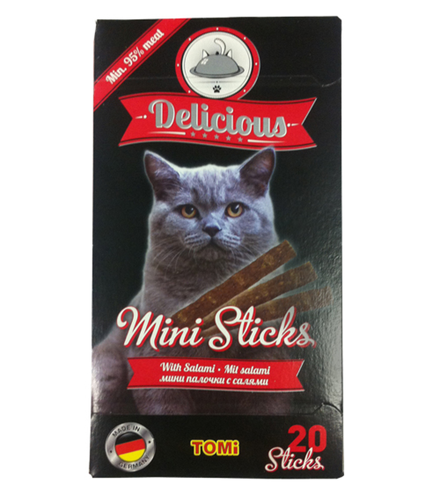 Фото Лакомство TOMI Delicious Mini Sticks мини палочки для кошек 20х2 г, с салями 