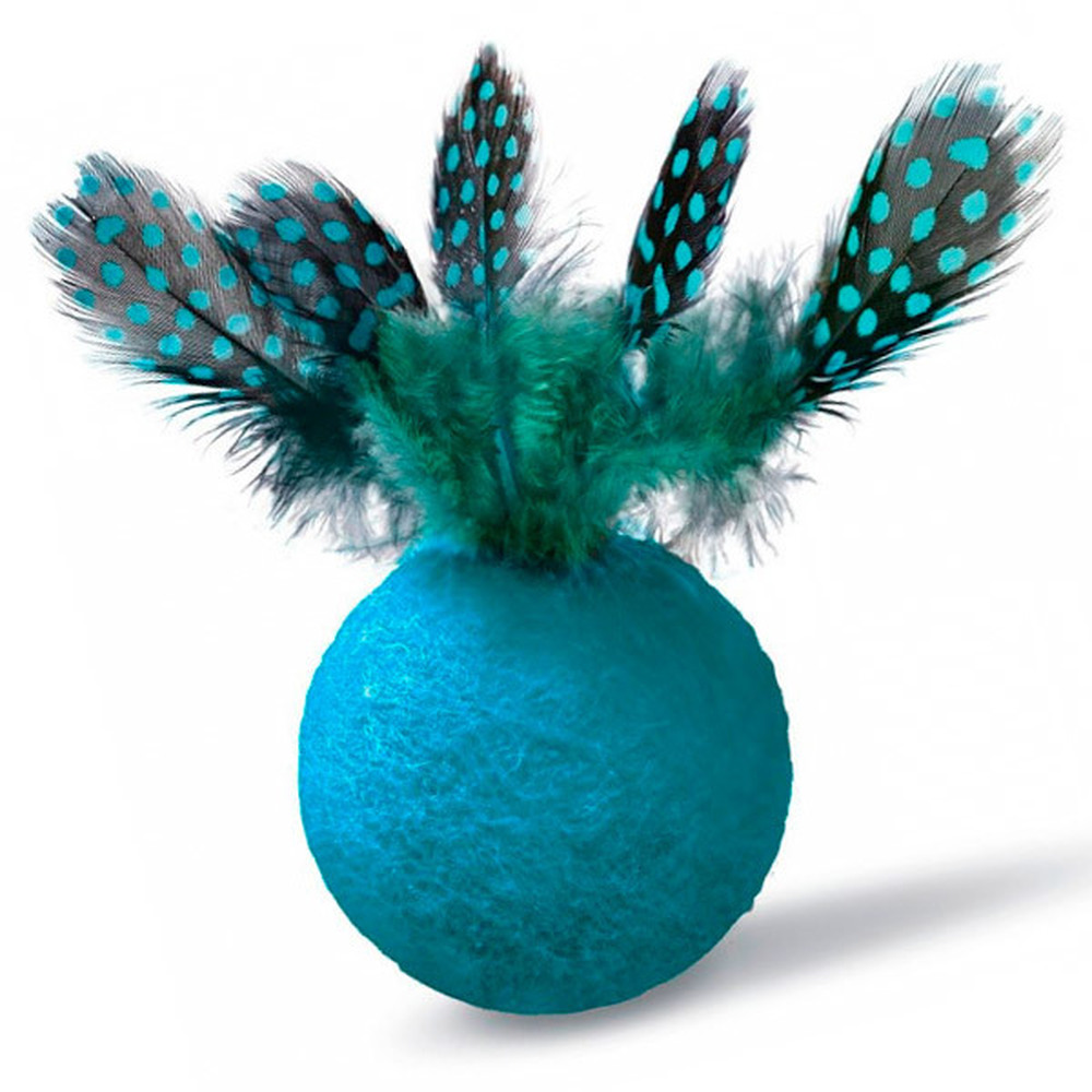 Фото Игрушка для кошек из войлока "Мячик с перьями" 4 см 