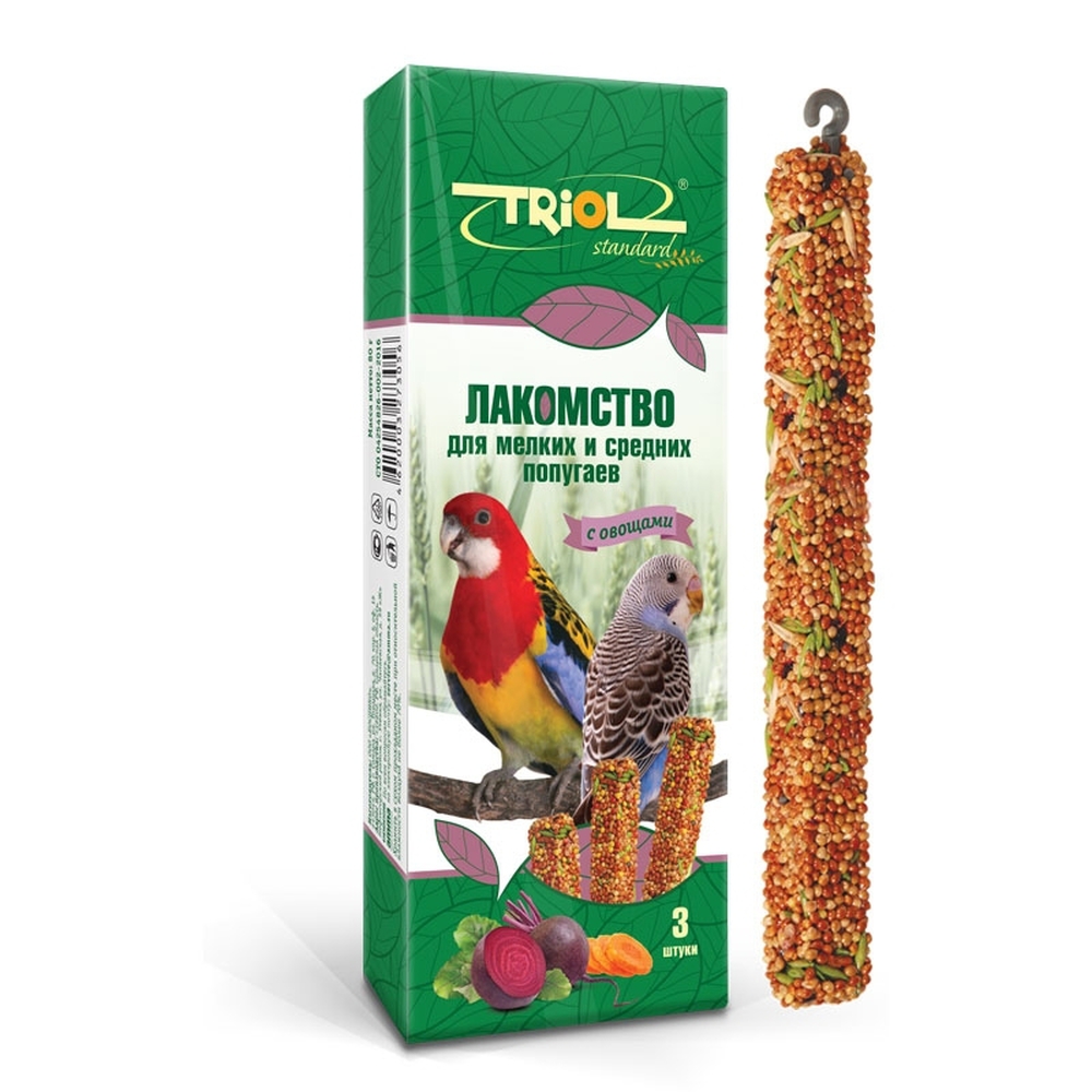Фото Палочки для мелких и средних попугаев Triol Standard с овощами, 3 шт