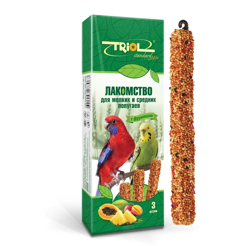 Фото Палочки для мелких и средних попугаев Triol Standard с фруктами, 3 шт 