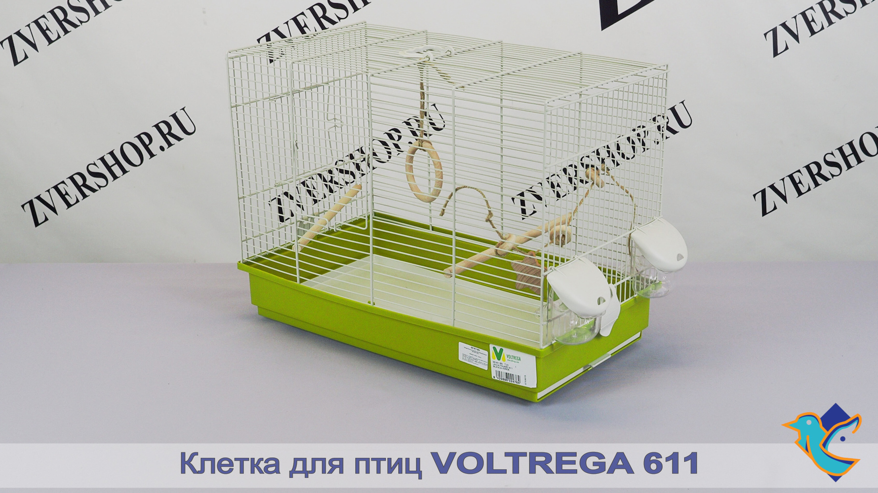 Фото Клетка Voltrega для птиц (611), бело-зеленая 50,5*28*37,5 см 
