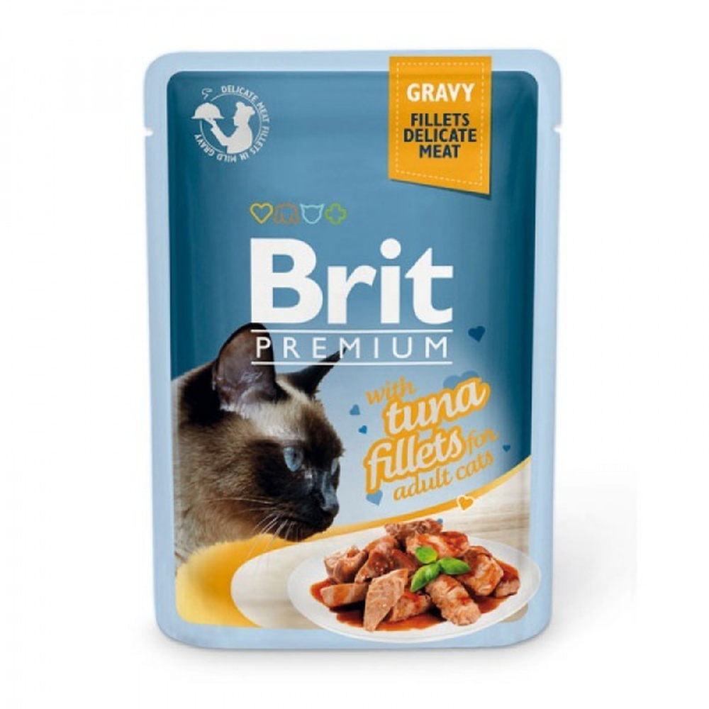 Фото Пауч Brit Premium Gravy Tuna fillets кусочки из филе тунца в соусе для кошек 85 г 