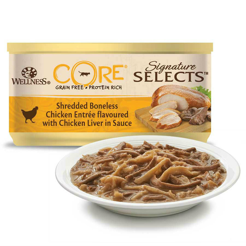 Фото Wellness Core Signature Selects консервы для кошек, измельчённое куриное филе и печень в соусе, 79 г 