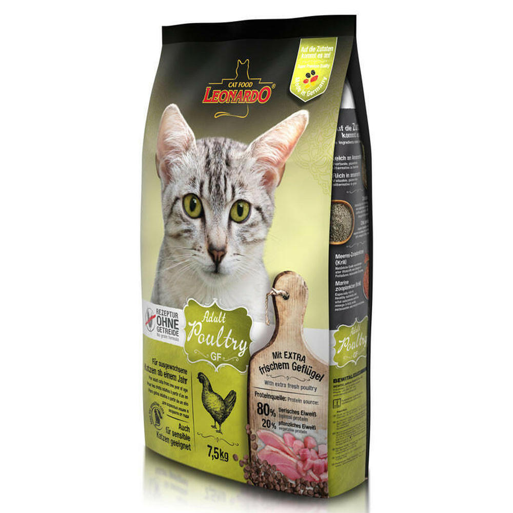 Фото Сухой беззерновой корм Leonardo Adult Poultry GF для кошек - 7.5 кг 