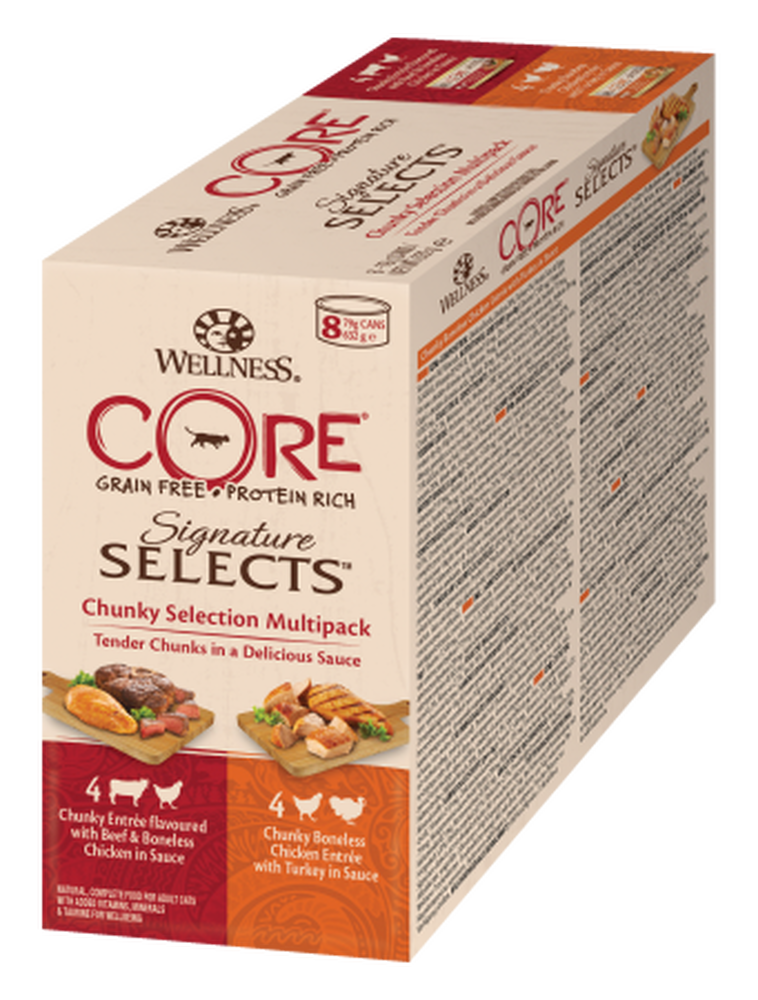 Фото Wellness Core Signature Selects консервы для кошек, кусочки куриного филе в соусе, ассорти 8*79 г 