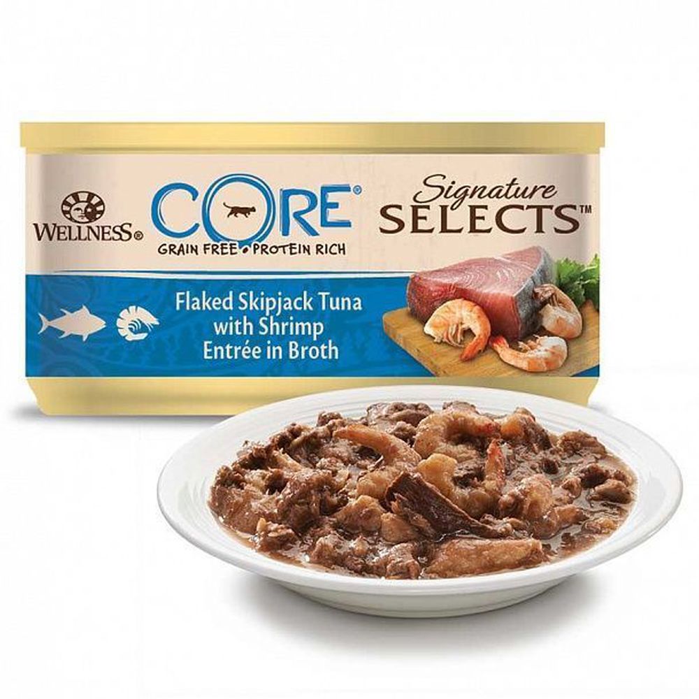 Фото Wellness Core Signature Selects консервы для кошек, рубленый тунец с креветками в бульоне, 79 г 