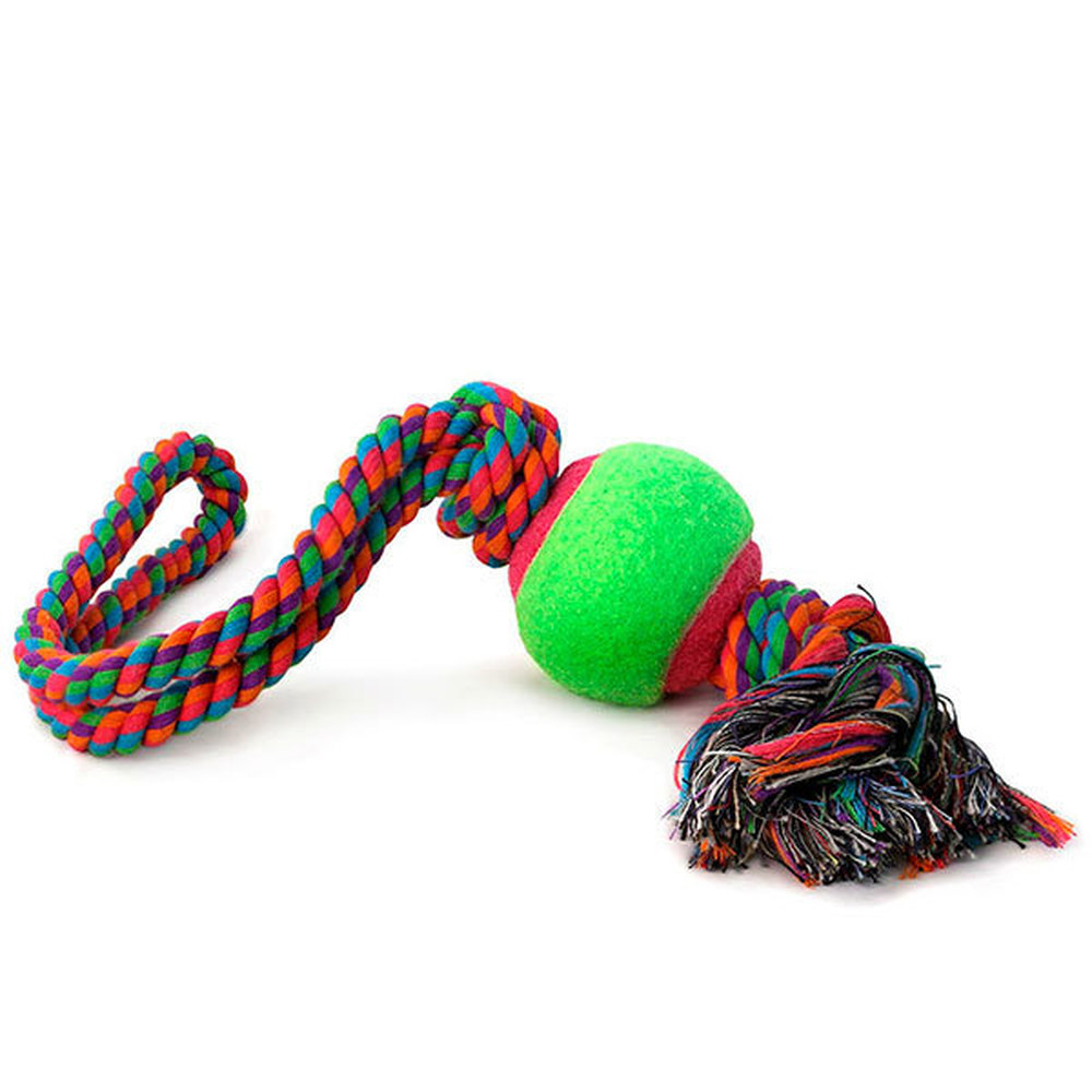 Фото Верёвка цветная 0141XJ с мячом с двумя узлами, 45 см  