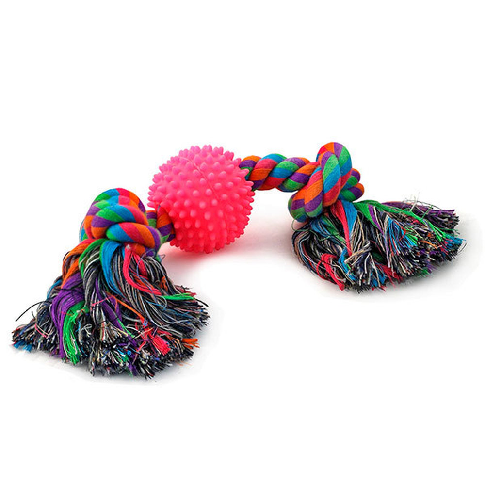 Фото Верёвка цветная 0057XJ "Два узла" с мячом игольчатым, 31 см 