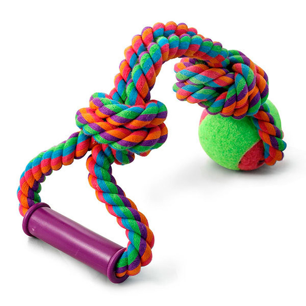 Фото Верёвка цветная 0113XJ с мячом с узлами с резиновой ручкой, 49 см 