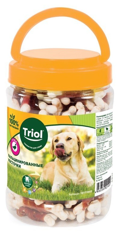 Фото Triol кальцинированные косточки с уткой для собак, 450 г (банка) 