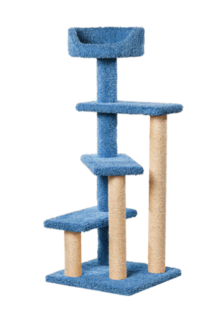 Фото Когтеточка Винтовая лестница Пушок ковролин, джут, голубая (57*57*143 см) 