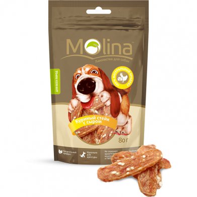Фото Molina лакомство для собак куриный стейк с сыром, 80 г