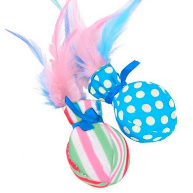 Фото Золюкс Игрушка мягкие мячики с пером и мятой для кошек голубые (2 шт)