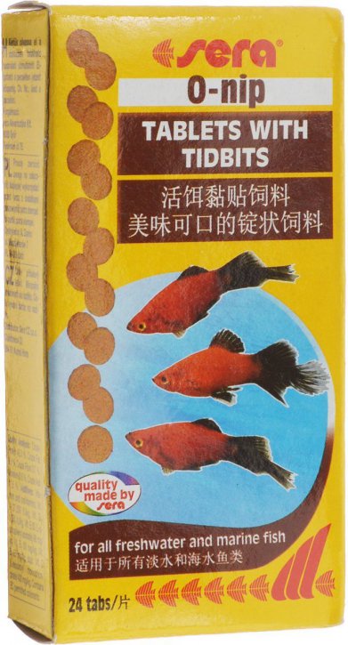 Фото Корм Sera для рыб универсальный O-nip (клеятся на стекло), 24 таблетки, 16 г