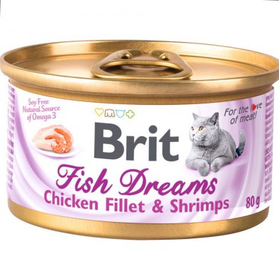Фото Brit Fish Dreams консервы для кошек с куриным филе и креветками