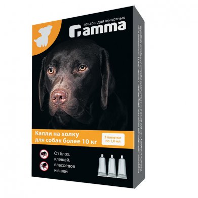 Фото Gamma капли на холку от блох для собак более 10 кг, 3 пипетки по 1 мл