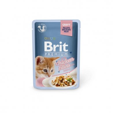 Фото Пауч Brit Premium Gravy Chiсken fillets for kitten кусочки из куриного филе в соусе для котят 85 г