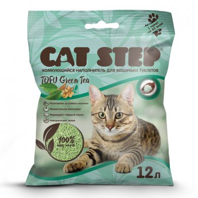 Фото Наполнитель для кошачьих туалетов Cat Step Tofu Green Tea 12 L, растительный комкующийся