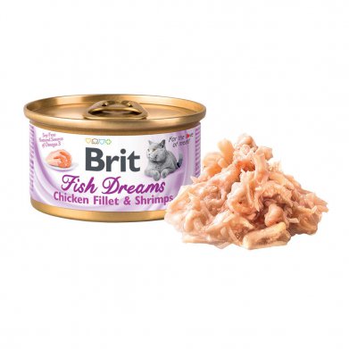 Фото Консервы Brit Fish Dreams Chicken fillet & Shrimps куриное филе и креветки для кошек, 80 г
