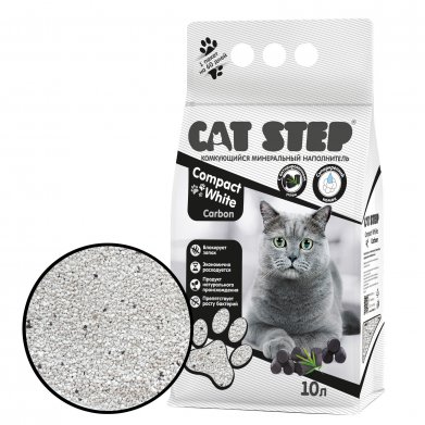 Фото Комкующийся минеральный наполнитель Cat Step Compact White Carbon, 10 л