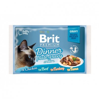 Фото Набор паучей Brit Premium Dinner Plate Gravy (кусочки в соусе) для кошек 4*85 г