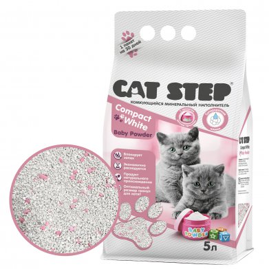 Фото Комкующийся минеральный наполнитель для котят Cat Step Compact White Baby Powder, 5 л